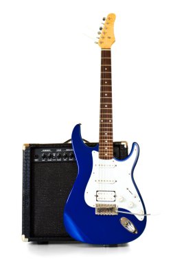 Guitar stand in front of amplifier clipart