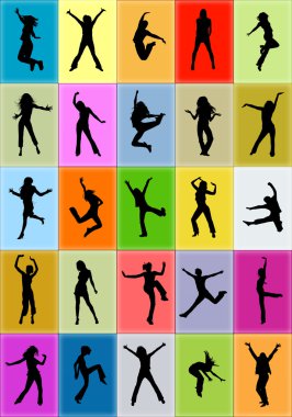 It is a lot of silhouettes of on a colour background clipart