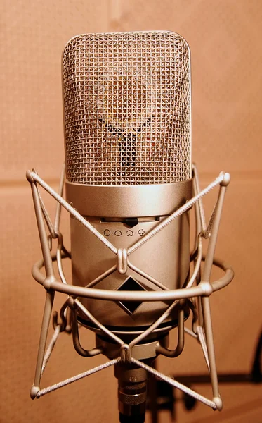 Microphone in a sound enclosure booth — Stock Photo, Image