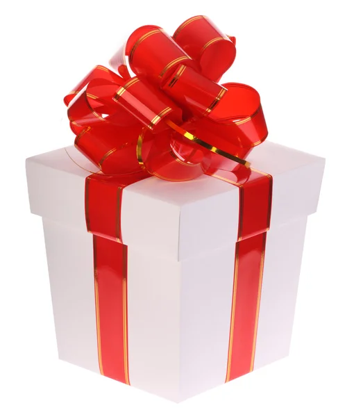 Caja de regalo blanca y lazo rojo . — Foto de Stock