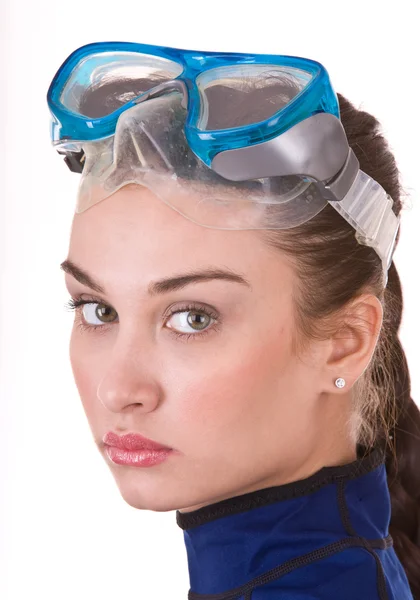 Beautiful young girl in goggles. — Stock Photo, Image