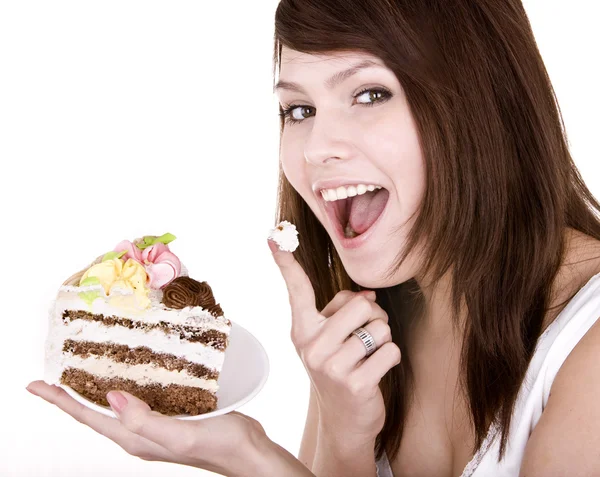 Κορίτσι τρώει κομμάτι κέικ. — Φωτογραφία Αρχείου
