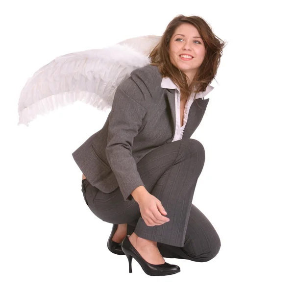 Zakenvrouw met engel vleugel. — Stockfoto