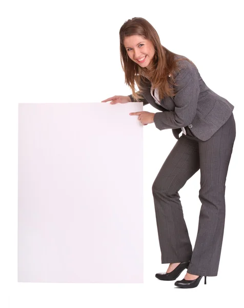 Business woman and empty card. — Stock Photo, Image