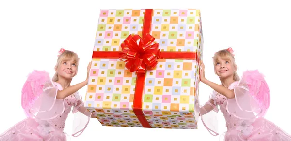 Paar van engel en gift box. — Stockfoto