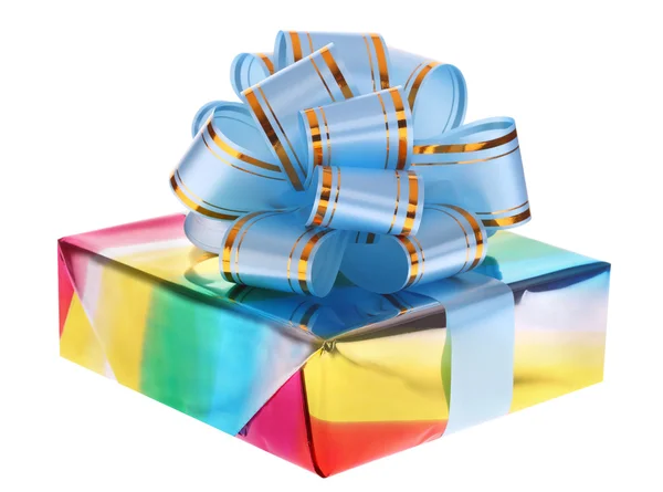Caja de regalo y lazo azul . — Foto de Stock