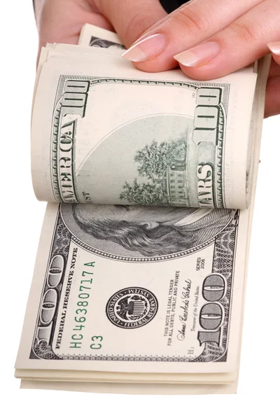 Peníze v ženských rukou. — Stock fotografie