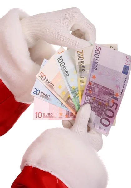 Gruppe Geld in der Hand des Weihnachtsmannes. — Stockfoto