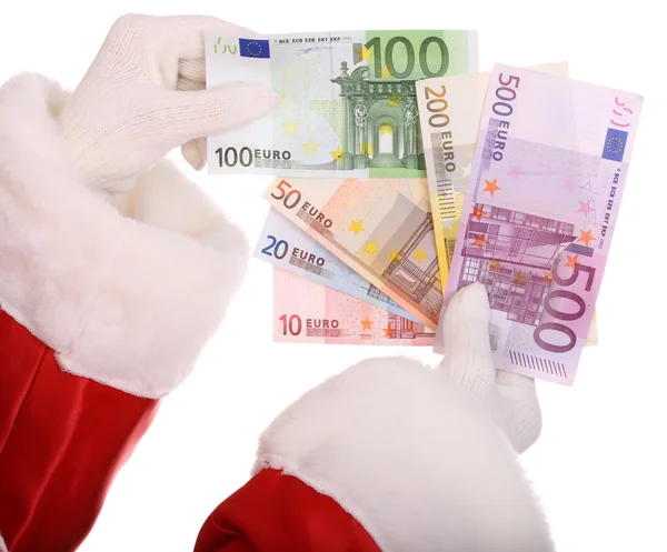 Gruppe Geld in der Hand des Weihnachtsmannes. — Stockfoto