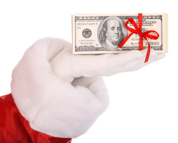 Noel Baba'nın elinde para. — Stok fotoğraf