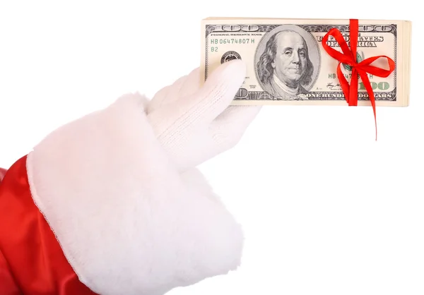 Money in hand of santa claus. — Stock Photo, Image