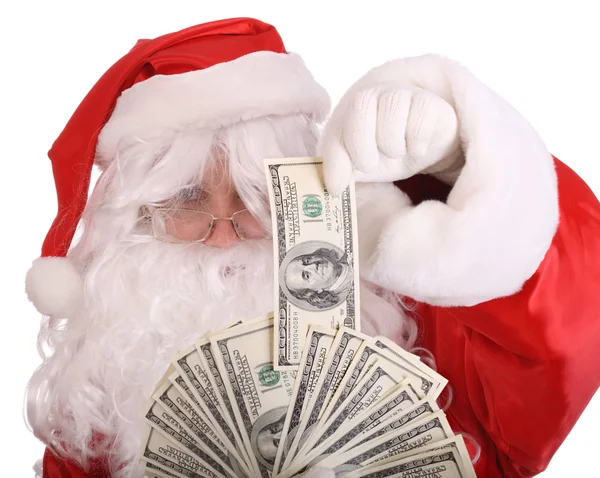 Weihnachtsmann im Besitz von Geld. — Stockfoto