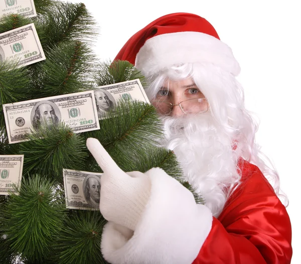 Santa claus innehav pengar. — Stockfoto