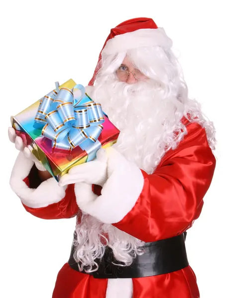 Santa claus geven doos van de gift. — Stockfoto