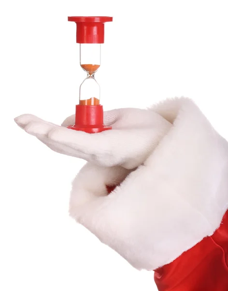 Přesýpací hodiny na dlani santa Claus. — Stock fotografie
