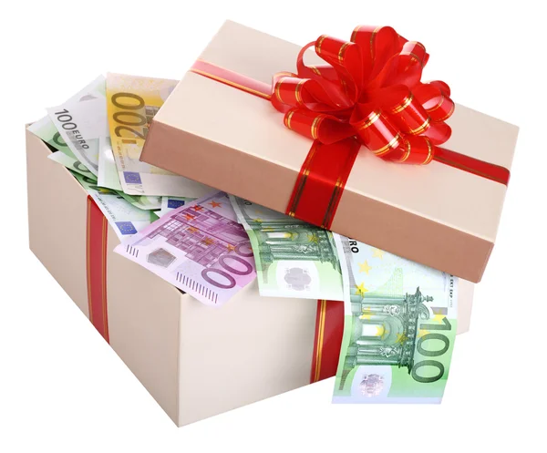 Gift box with banknote of euro. — Stock Photo, Image