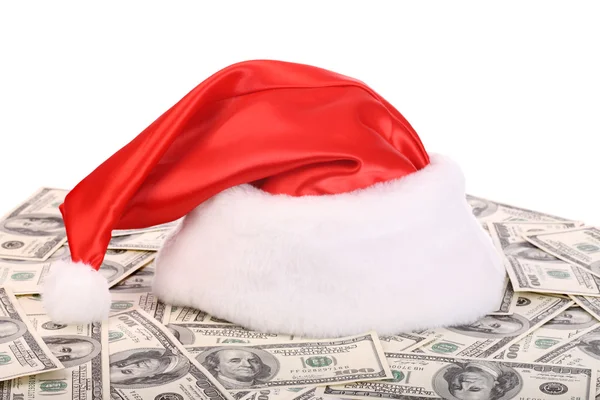 Weihnachtsmann-Hut auf Dollar. — Stockfoto