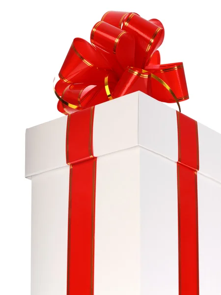 White gift box and red bow. — Stock Photo, Image