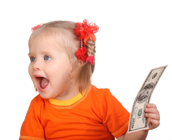 A pénzzel a kezében a baba. — Stock Fotó