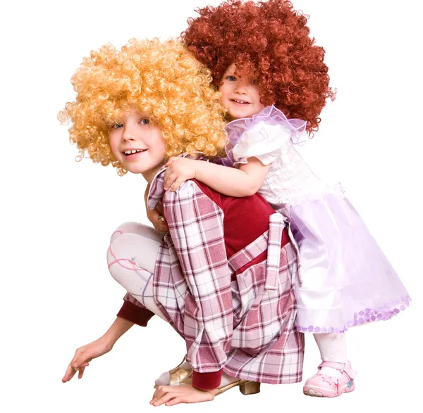 Group of curly child in doll costume. — Stock Photo, Image