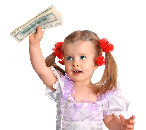 女婴有美元的钞票. — 图库照片