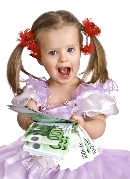 Money and child in dress. — Stock Photo, Image