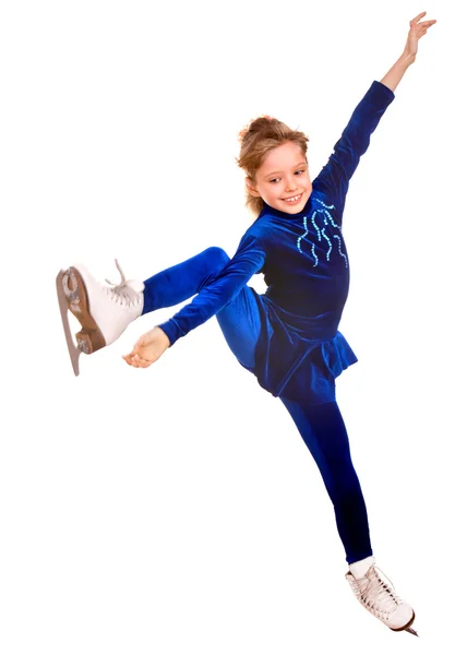 Menina em vestido esporte azul em patins . — Fotografia de Stock