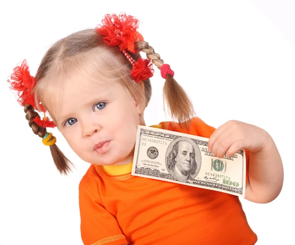 Baby med pengar i hand. — Stockfoto