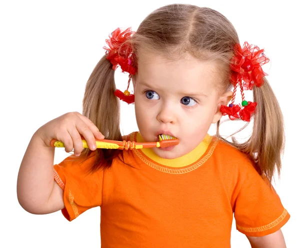 Dziecko dziewczynka szczotka czyszcząca zęby. — Zdjęcie stockowe