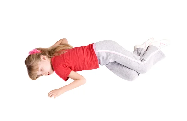 女孩儿童睡在地板上. — 图库照片