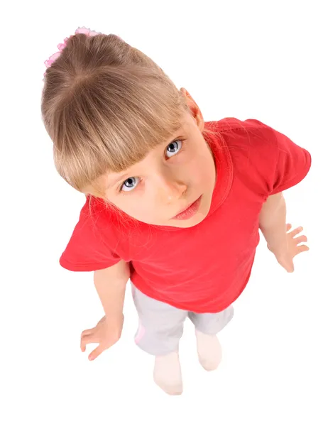 Porträt eines Mädchens im roten T-Shirt. — Stockfoto