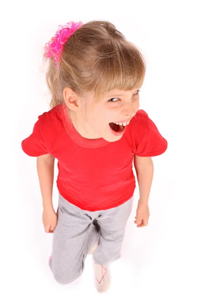 Niño en camiseta roja gritar . — Foto de Stock