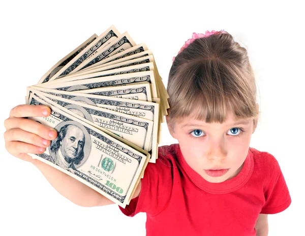 Menina em vermelho esporte t-shirt com dinheiro . — Fotografia de Stock