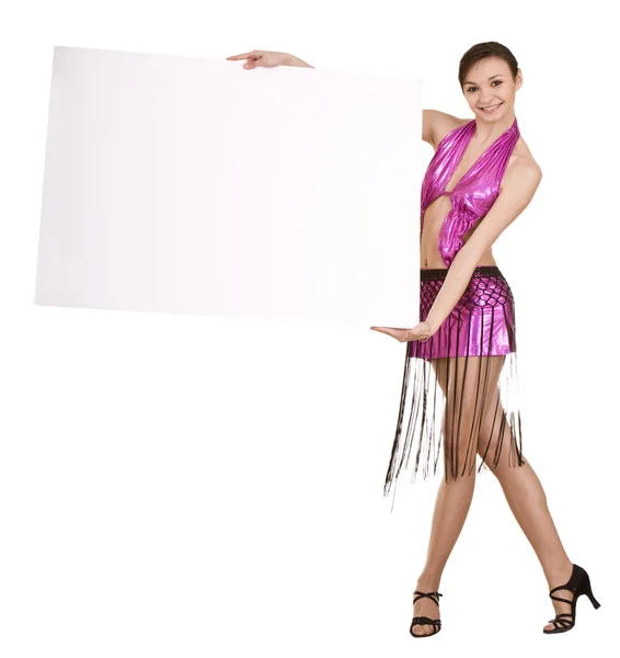 Girl in beautiful dress with banner. — Stock Photo, Image