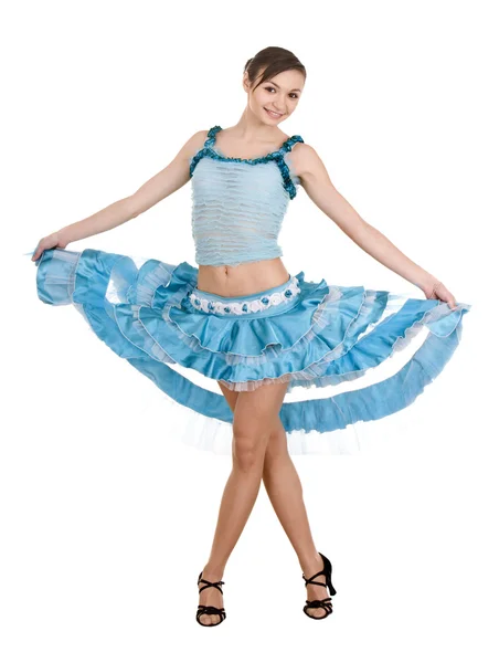 Meisje in bal blauwe jurk. — Stockfoto