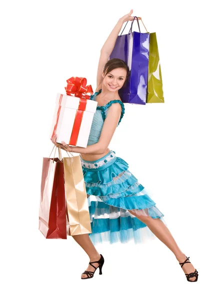 Vacker flicka i klänning shopping. — Stockfoto