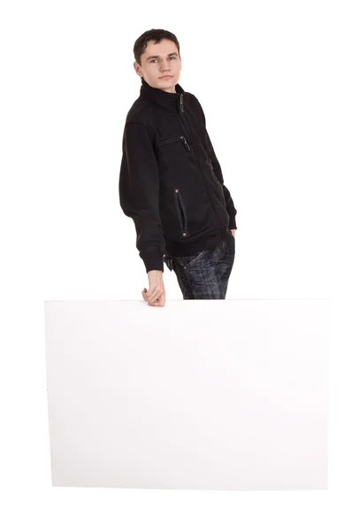 Man with white banner. — Stock Photo, Image