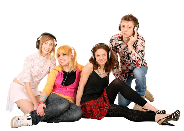 Group of in headphone. — Stock Photo, Image