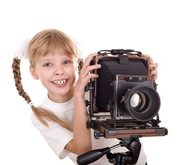 Child with large format digital camera. clipart