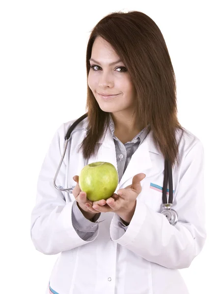 Γιατρός με το στηθοσκόπιο και μήλο. — Φωτογραφία Αρχείου