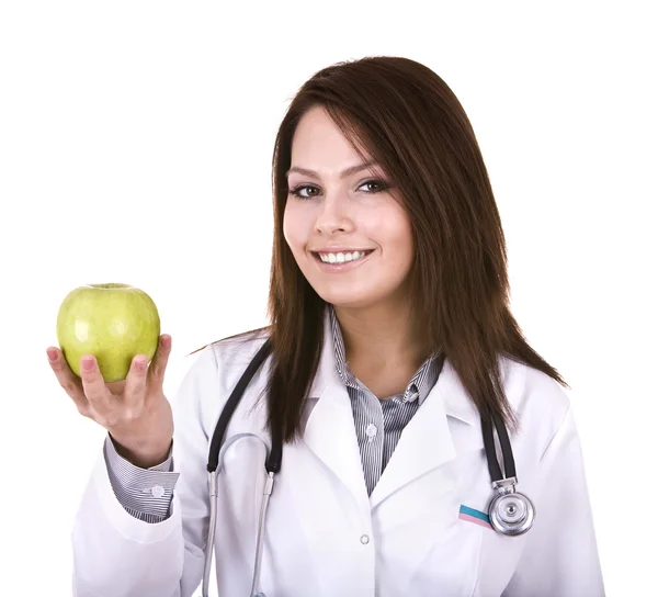 Γιατρός με το στηθοσκόπιο και μήλο. — Φωτογραφία Αρχείου