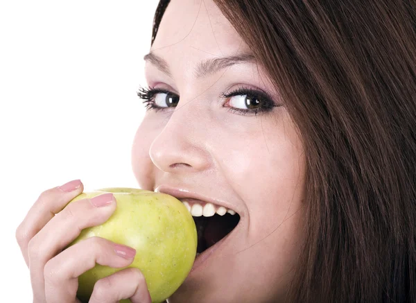 Krásné mladé ženy s zelené jablko. — Stock fotografie