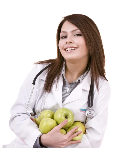 Lékař a skupina zelené jablko. — Stock fotografie