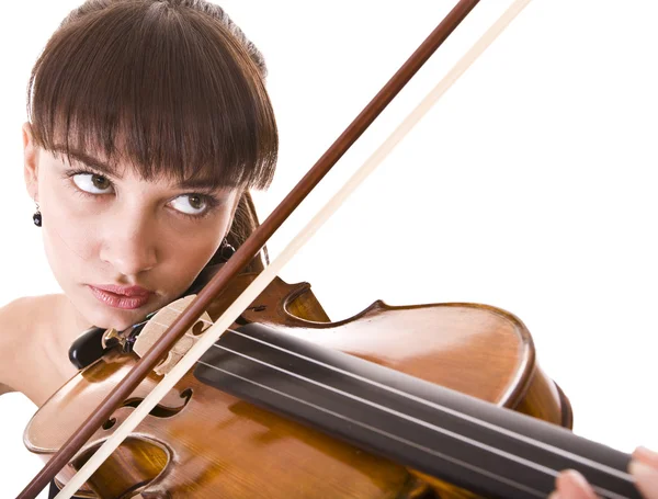 Aggressive young girl with fiddle. — Stock Photo, Image