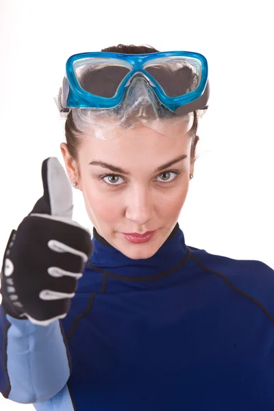 Beautiful young girl in goggles. — Stock Photo, Image