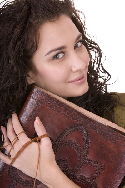 Clever woman with old book. — Stock Photo, Image