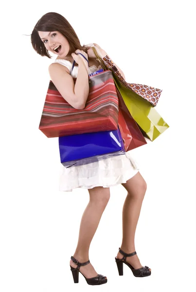 Nákupní holka s skupiny bag. — Stock fotografie