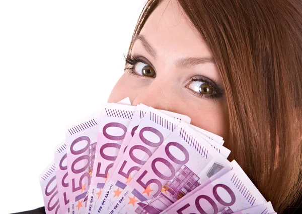Happy woman with group of money. — Stock Photo, Image