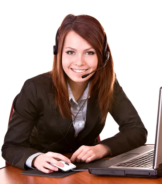 Girl with laptop from support service. — Stock Photo, Image