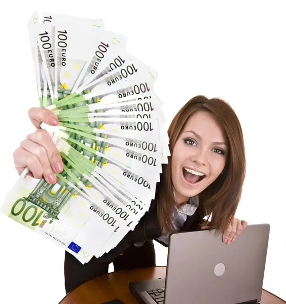 Mulheres de negócios com dinheiro e laptop . — Fotografia de Stock